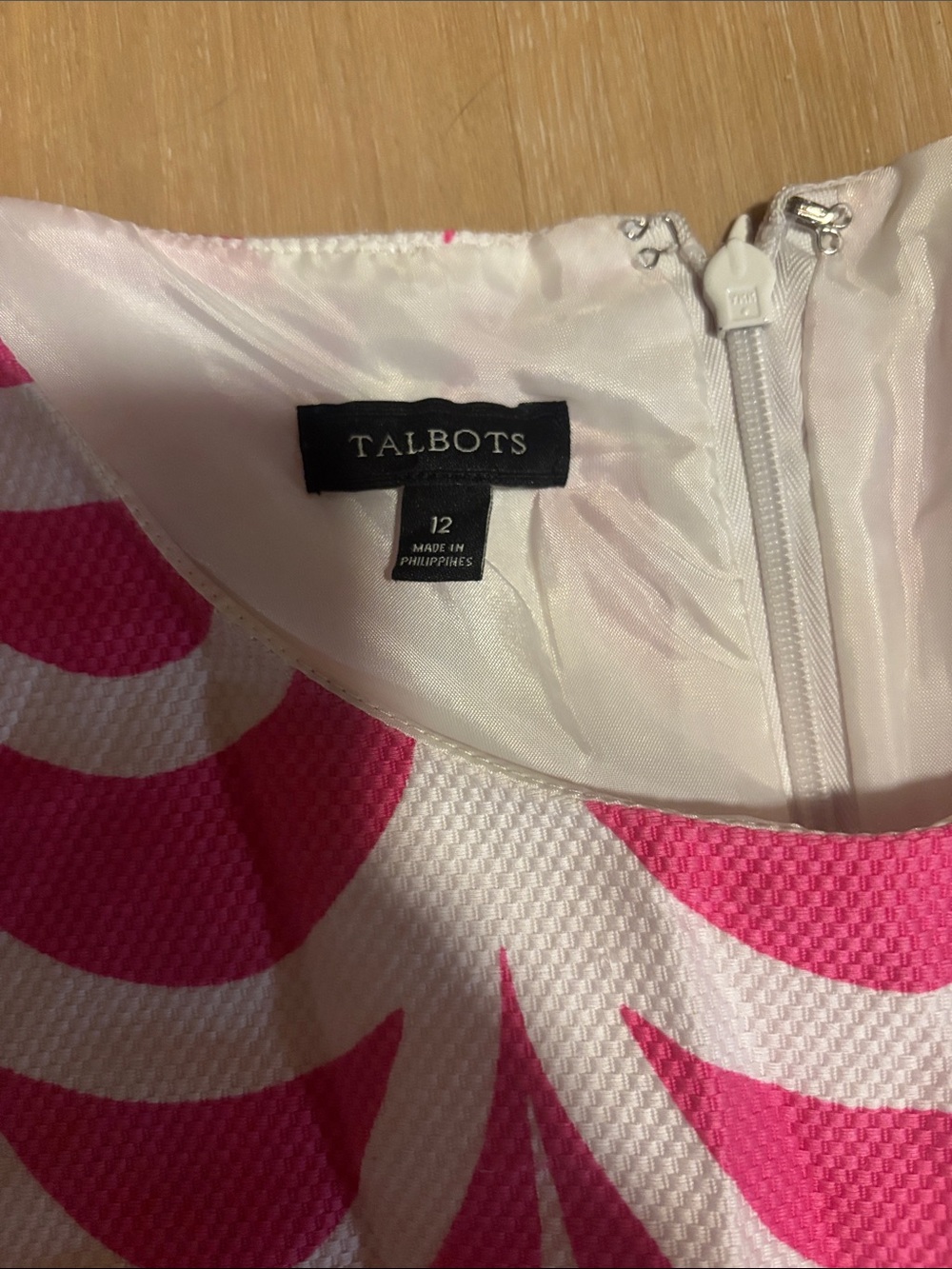 Talbots Pink and White Cap Sleeve Fit and Flare Dress size 12 - Picture 2 of 4
